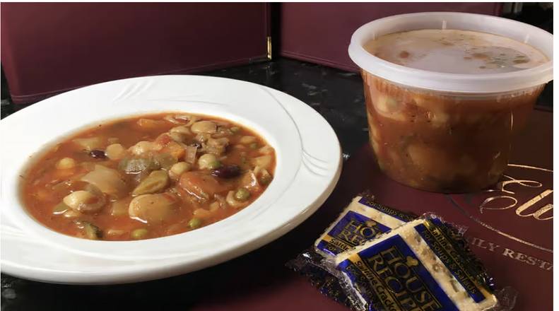 Order Homemade Soup (16 oz) food online from Elios Family Restaurant store, San Leandro on bringmethat.com