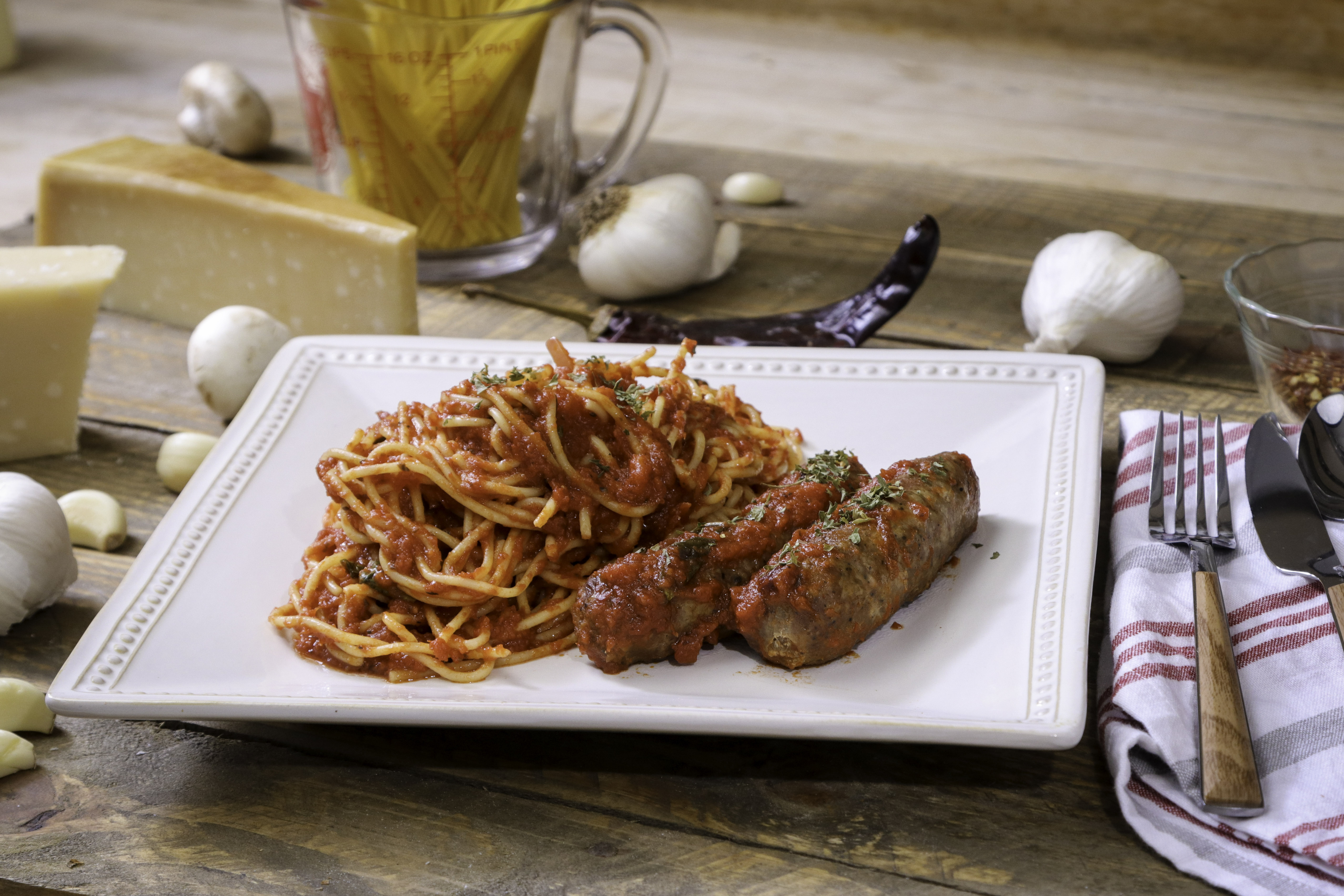 Order 3. Spaghetti with Sausage Lunch food online from Ameci Pizza & Pasta store, Lake Forest on bringmethat.com