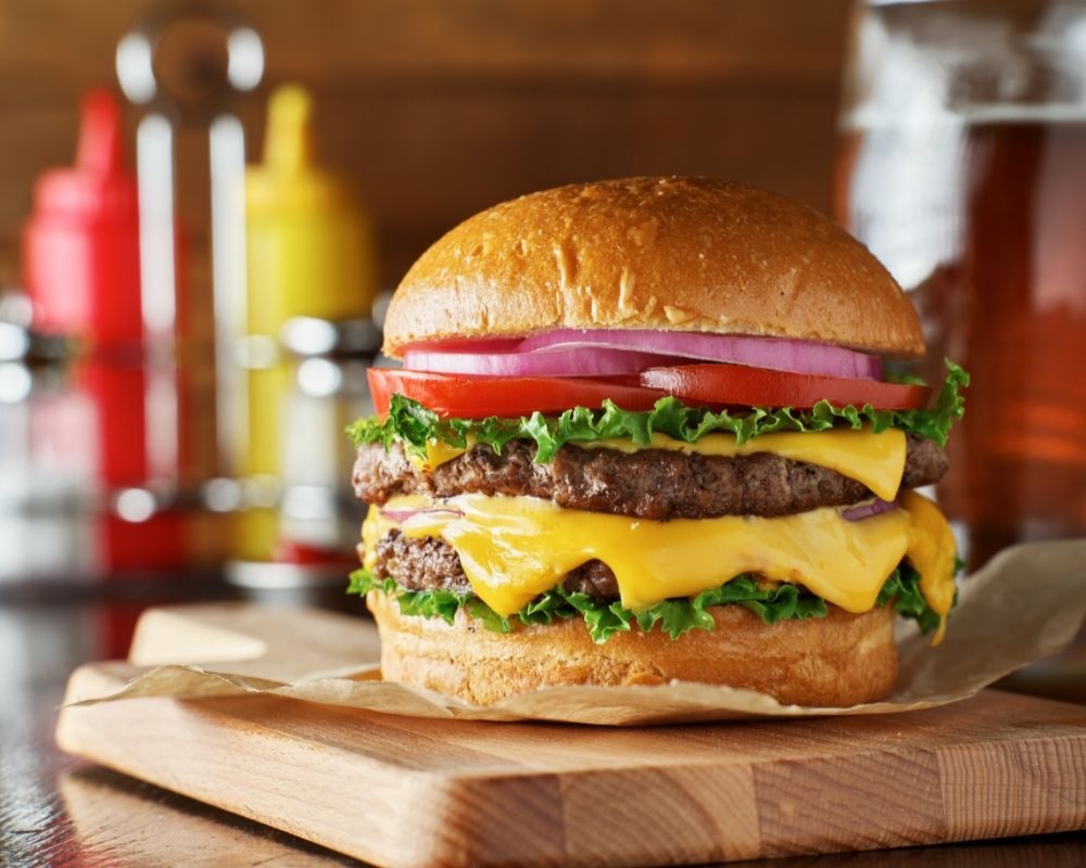 Order Double Cheese Burger food online from Burger And Shakes store, Roosevelt on bringmethat.com