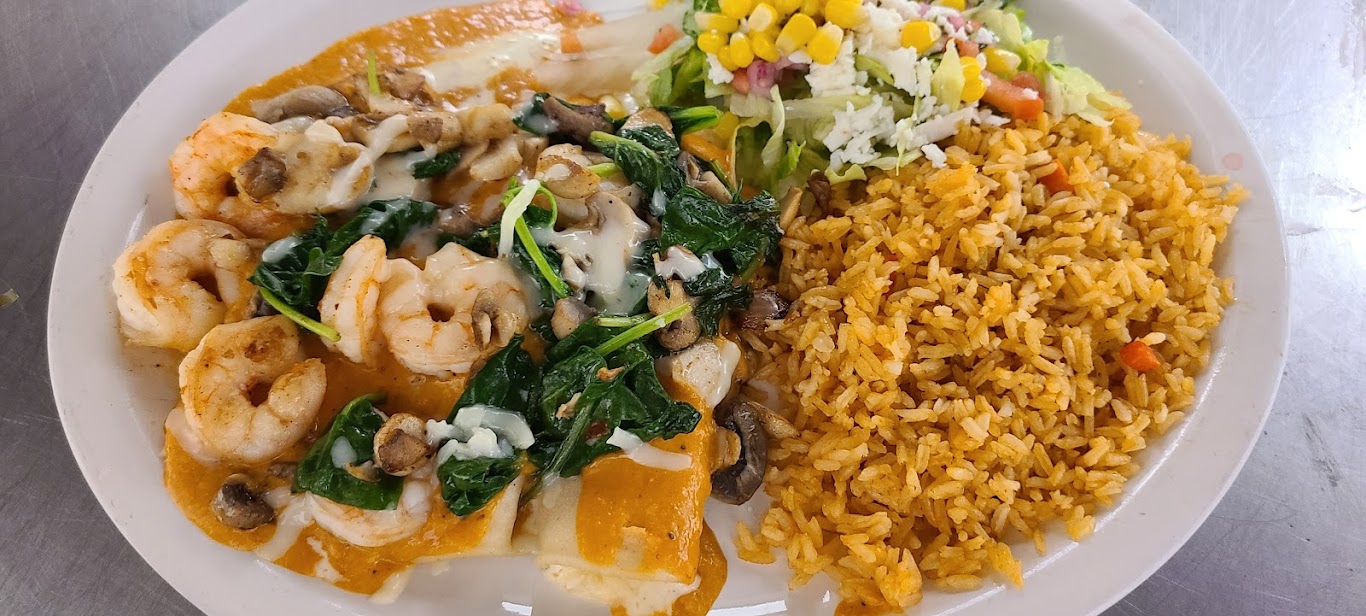 Order Shrimp Enchiladas food online from Cazuelas Grill store, Reynoldsburg on bringmethat.com