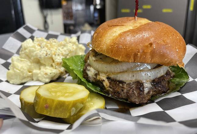 Order Black and Bleu Burger food online from Garage Bar Willoughby store, Willoughby on bringmethat.com