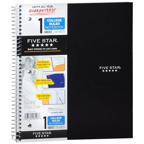 Order Five Star Five Star 1 Subject Notebook College Ruled - 1.0 ea food online from Walgreens store, Elizabeth on bringmethat.com