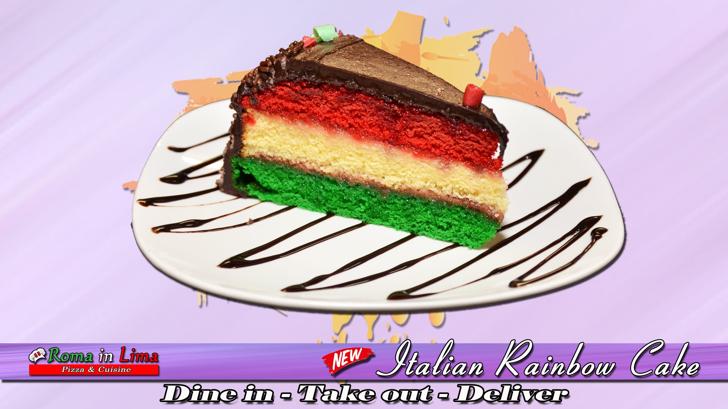 Order Italian Rainbow Cake - Dessert food online from Roma In Lima Pizza & Cuisine store, Immokalee on bringmethat.com