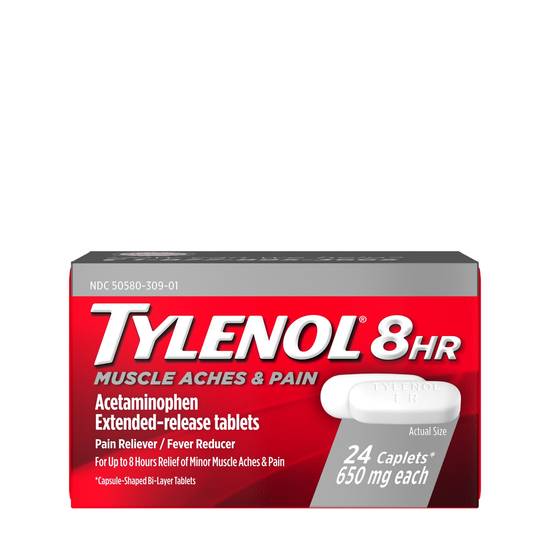 Order Tylenol 8 Hour Muscle Aches & Pain Tablets with Acetaminophen (24 ct) food online from Rite Aid store, PITTSBURGH on bringmethat.com