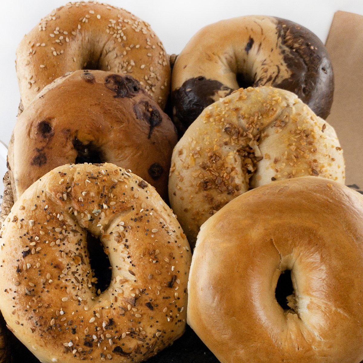 Order 1/2 Dozen Bagels with 2-4 oz. Cream Cheese Spreads food online from Rosenfeld Bagels store, Newton on bringmethat.com