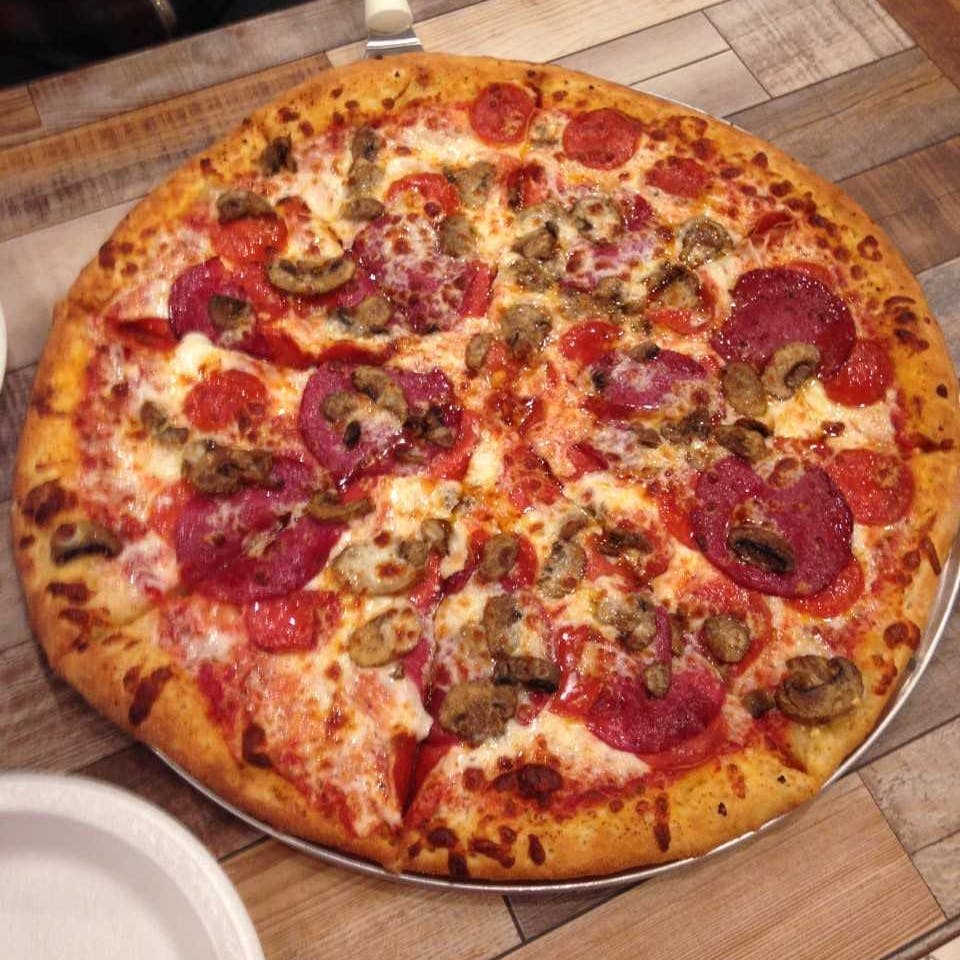 Order Meat Lover's Pizza - Medium 12'' (6 Slices) food online from Athens Pizza store, Athens on bringmethat.com