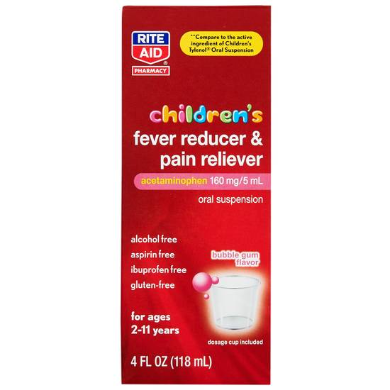 Order Rite Aid Children's Fever Reducer & Pain Reliever Bubble Gum 160mg (4 oz) food online from Rite Aid store, Stark County on bringmethat.com