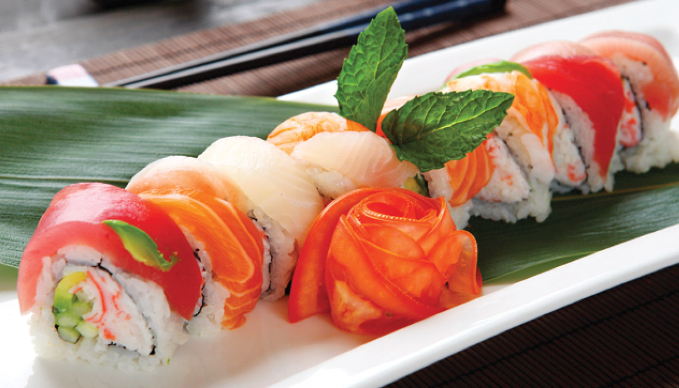 Order F15. Rainbow Roll food online from Ami Sushi store, Westwood on bringmethat.com