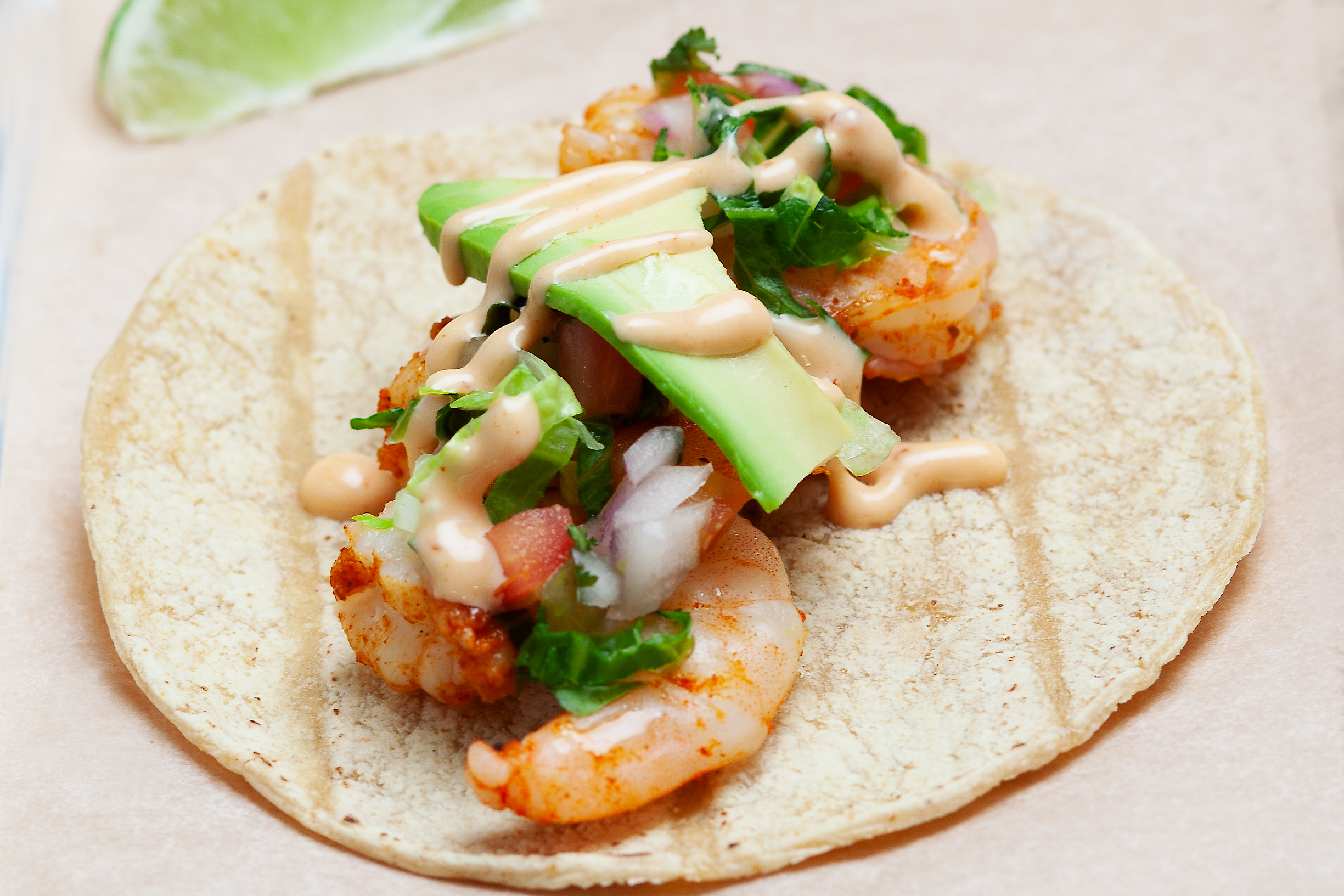 Order camaron [ shrimp ] taco *no substitutions* food online from Taco Madre store, Saint Charles on bringmethat.com