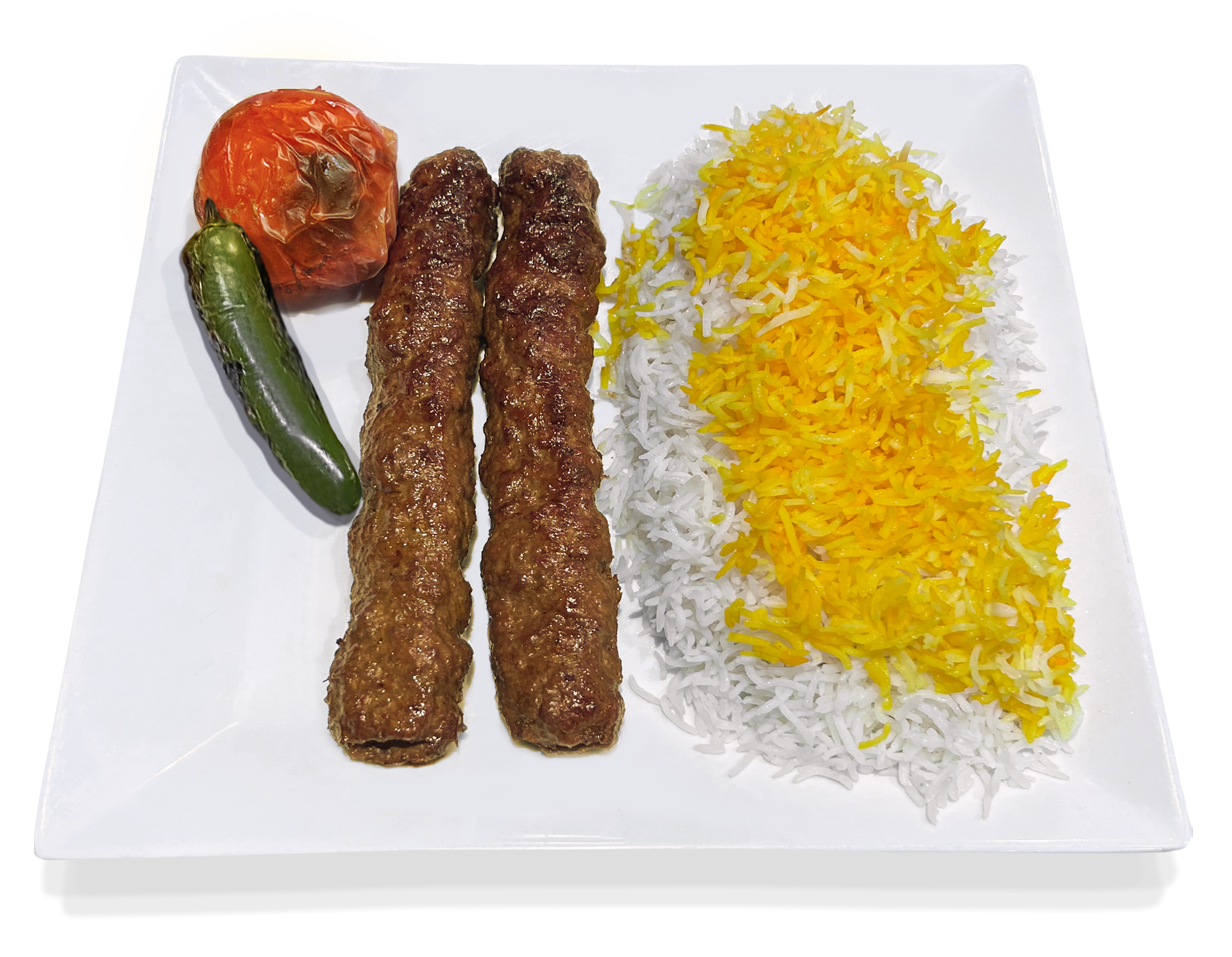 Order Plate #2: Persian Beef Koobideh Kabob Plate food online from Cafe Du Liban store, Los Angeles on bringmethat.com