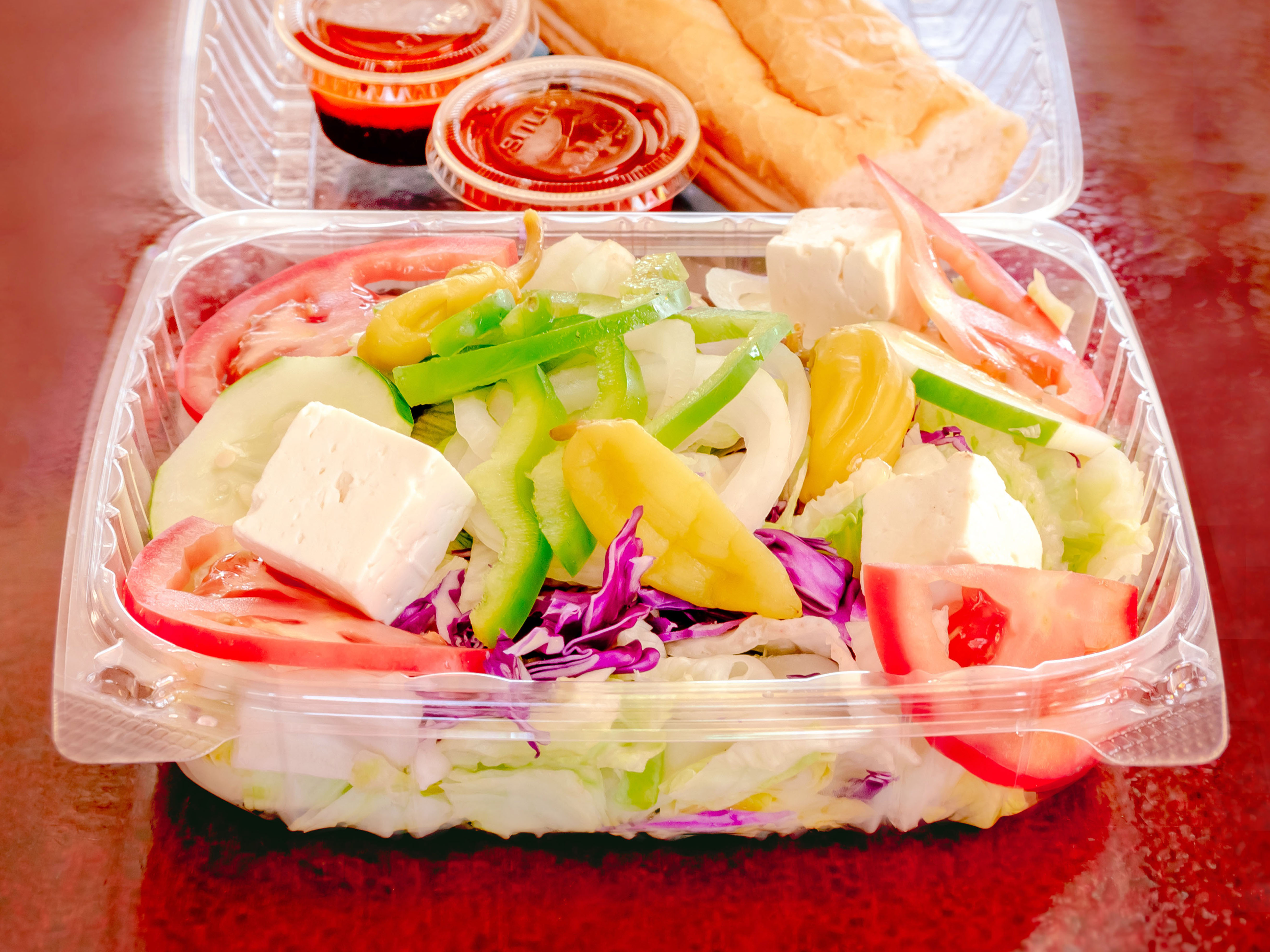 Order Greek Salad food online from Donald's Famous Hot Dogs store, Chicago on bringmethat.com