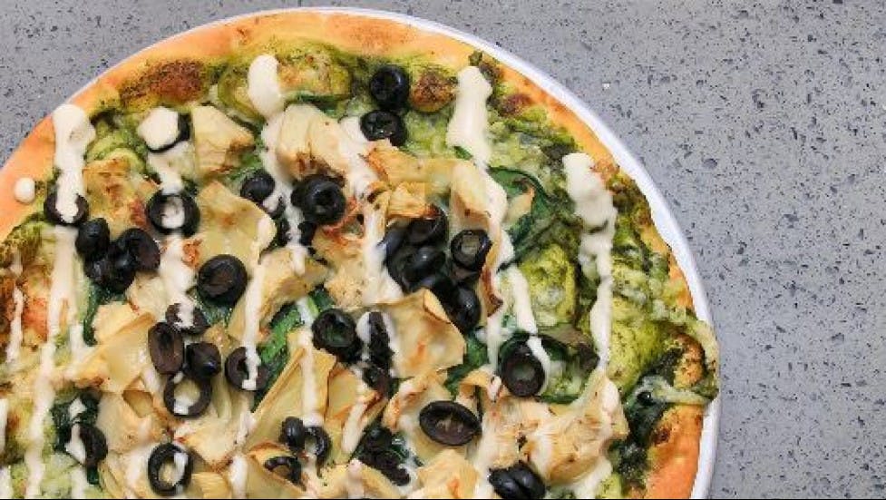 Order Artichoke Pizza(Plant Based) - Personal 7" food online from Pizzeria Halt store, Modesto on bringmethat.com