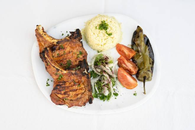 Order Pork Chops Plate food online from Elenas Greek Armenian Cuisine store, Glendale on bringmethat.com