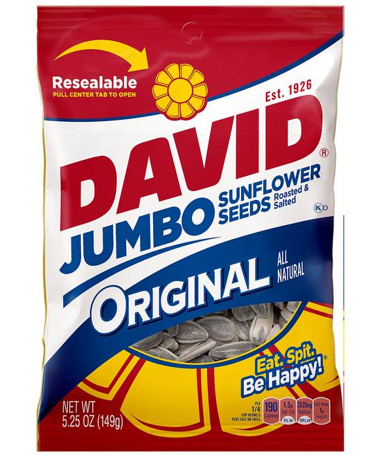 Order David Roasted & Salted Original Jumbo Sunflower Seeds (5.25 oz) food online from Rite Aid store, Eugene on bringmethat.com