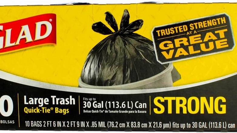 Order Glad Quick Tie Large Trash Bags 10 Ct food online from Exxon Constant Friendship store, Abingdon on bringmethat.com
