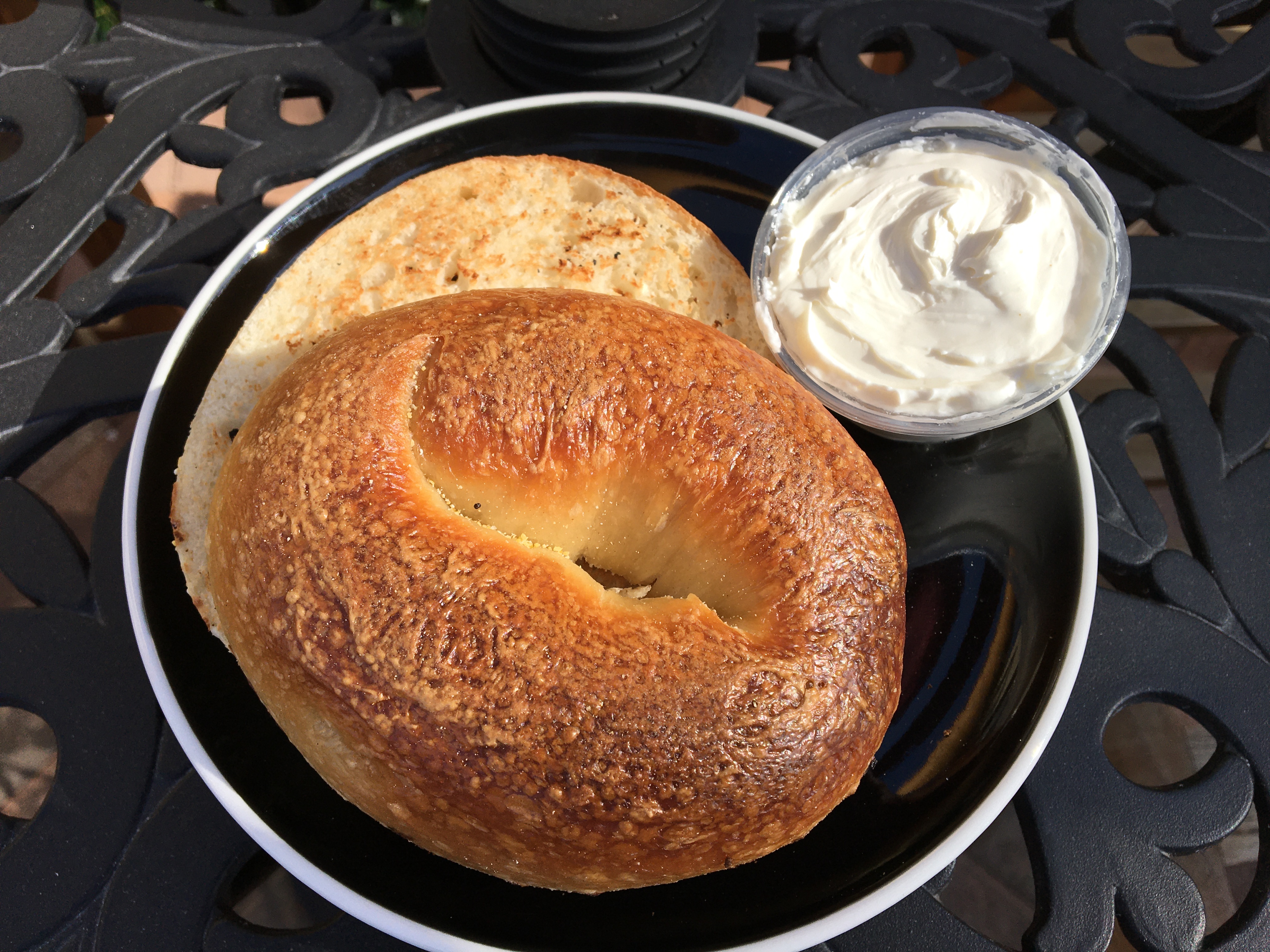 Order Wood Fired Plain Bagel with Cream Cheese  food online from Seven Seas Roasting store, San Diego on bringmethat.com