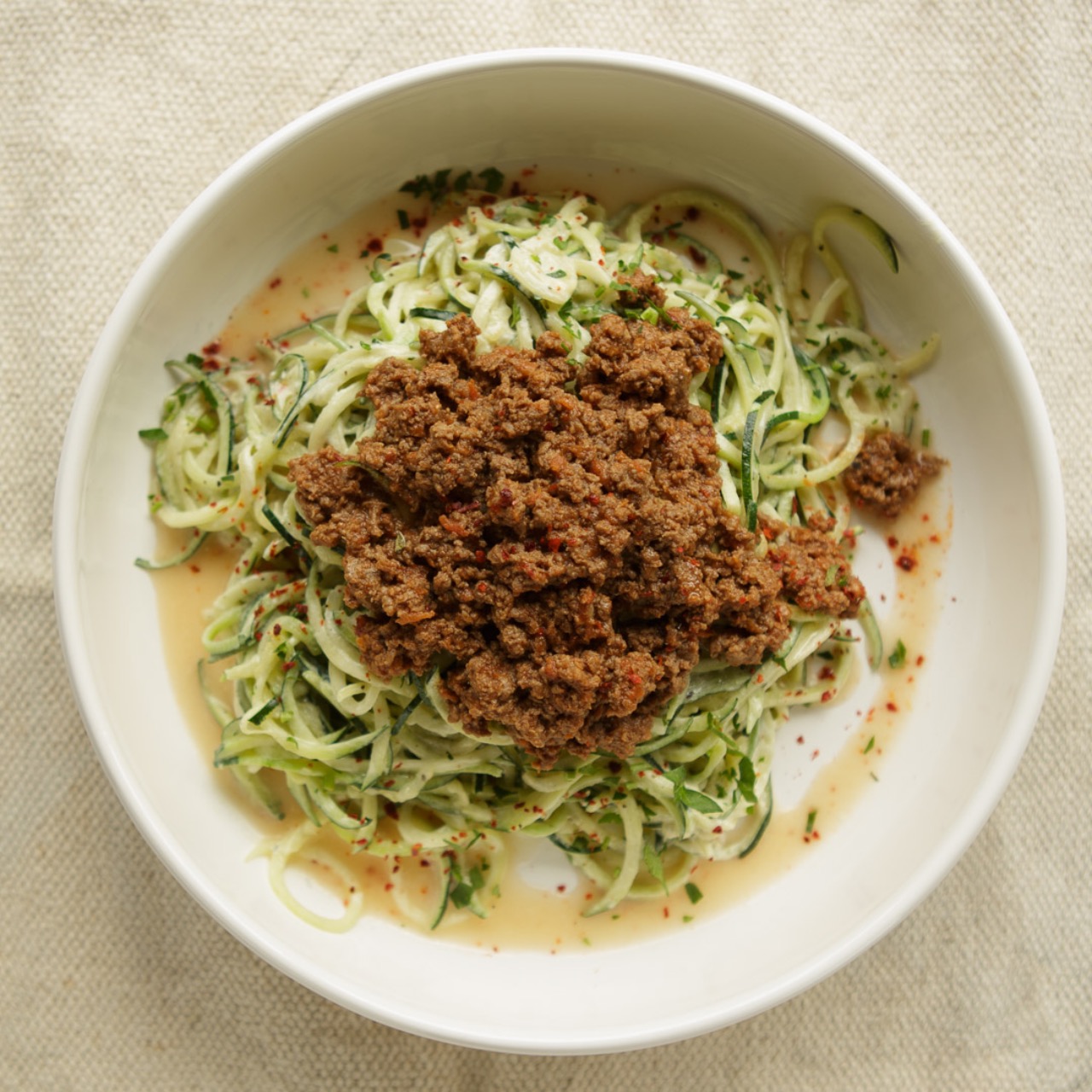 Order Ground Beef Alfredo Zoodle food online from ZOODLE HOT BAR store, San Francisco on bringmethat.com