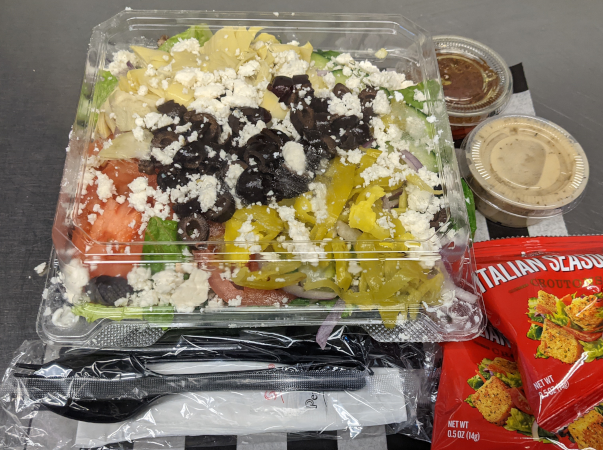 Order Greek Salad food online from Magpies Gourmet Pizza Oracle store, Tucson on bringmethat.com
