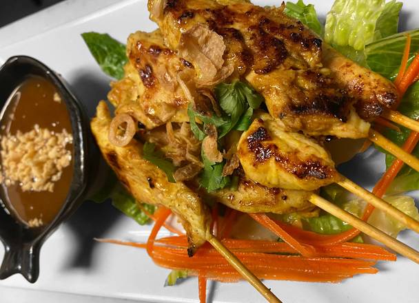 Order Chicken Satay (Grilled) food online from Aura Thai Kitchen store, Fort Lee on bringmethat.com
