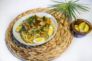 Order Pancit Palabok (Thick Rice Noodles) food online from Max Restaurant store, Chula Vista on bringmethat.com