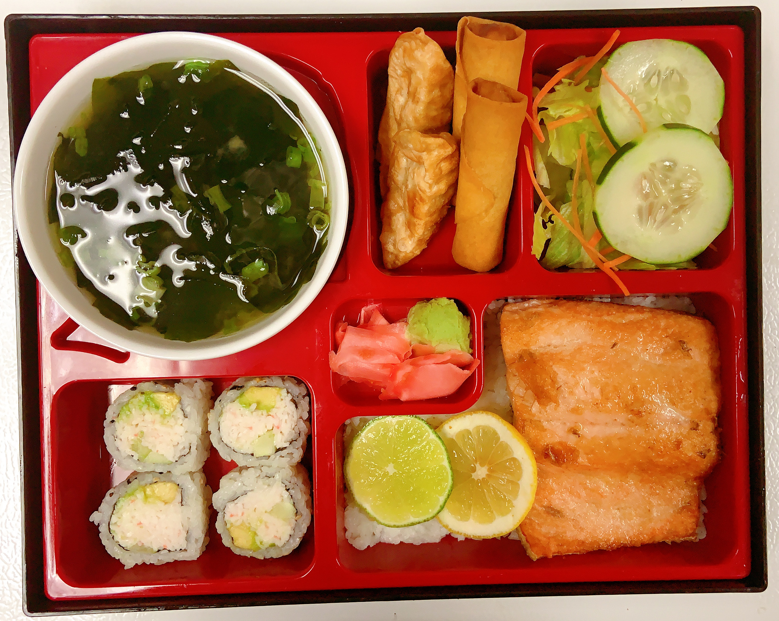 Order Grilled Salmon Bento Box food online from Ninja Sushi Grill store, Fort Worth on bringmethat.com