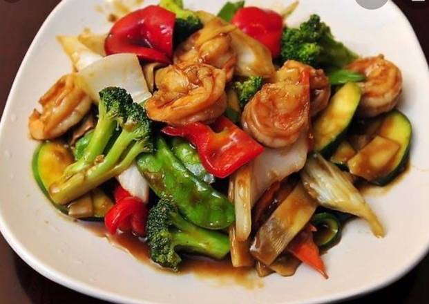 Order Shrimp with Mixed Vegetable (qt) food online from Wu's Garden store, Upper Leacock on bringmethat.com