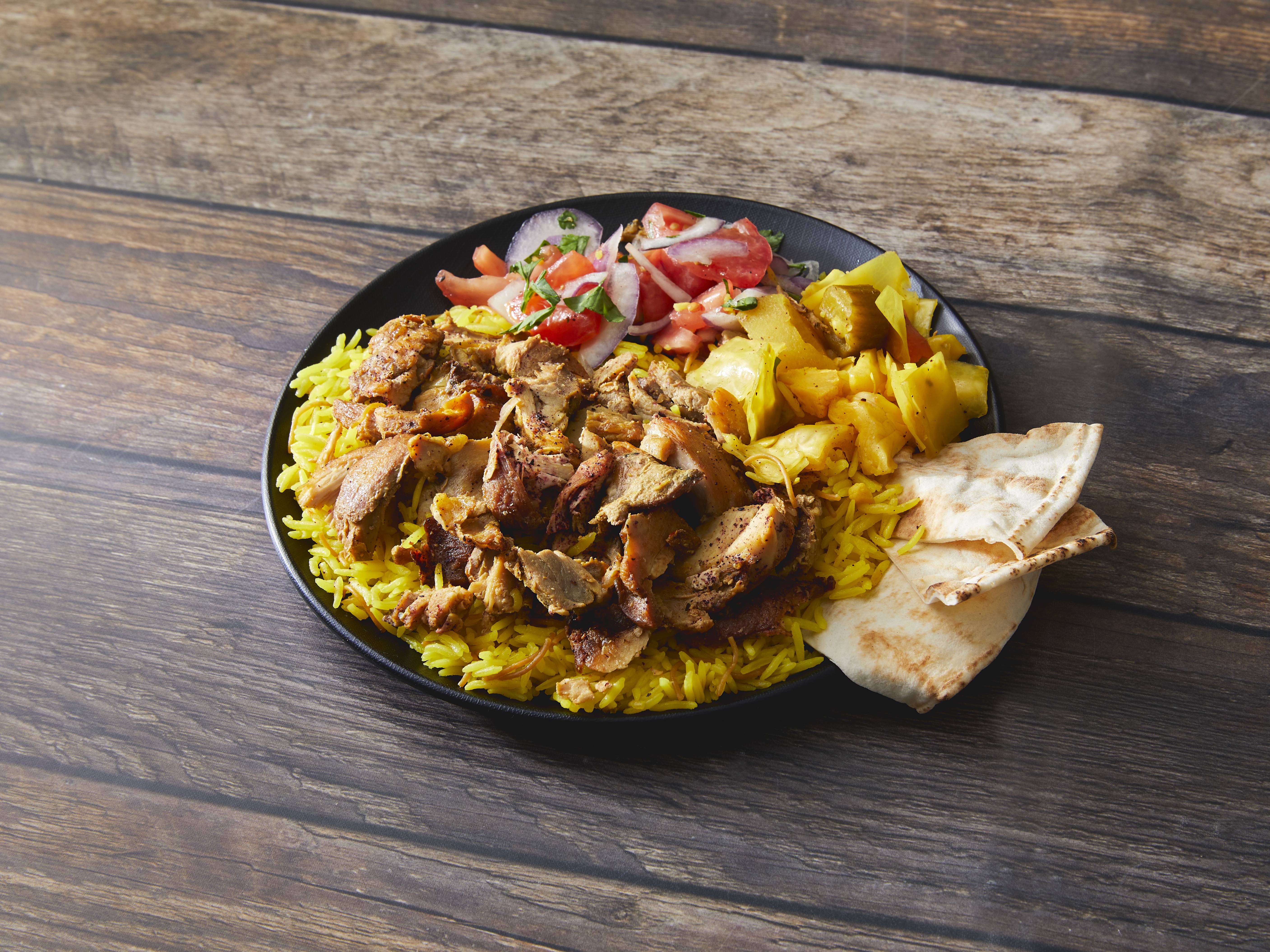 Order Chicken Shawarma Dinner Plate food online from Detroit Kabob House store, Niles on bringmethat.com