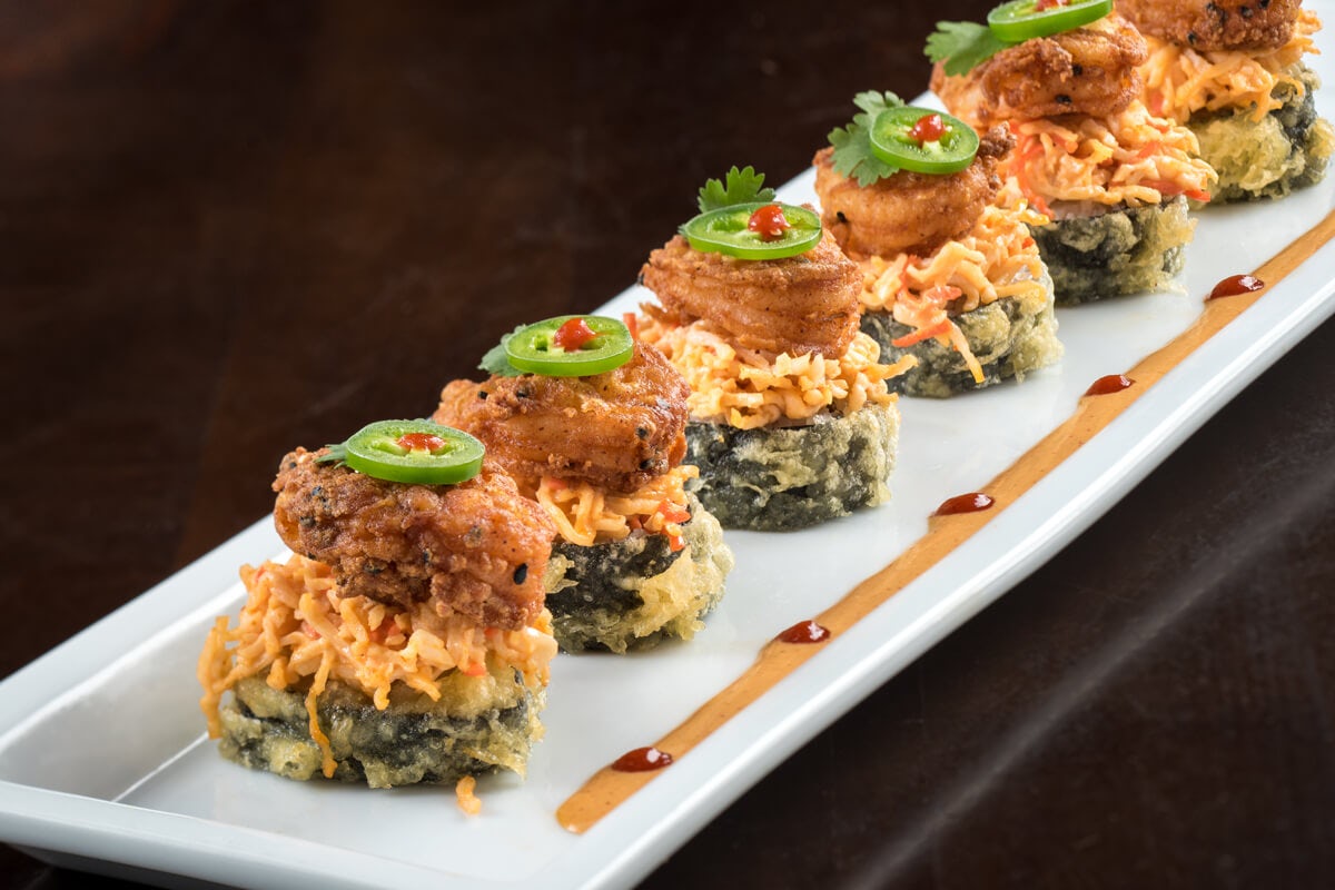 Order CHILI SHRIMP ROLL food online from Ra Sushi store, Southlake on bringmethat.com