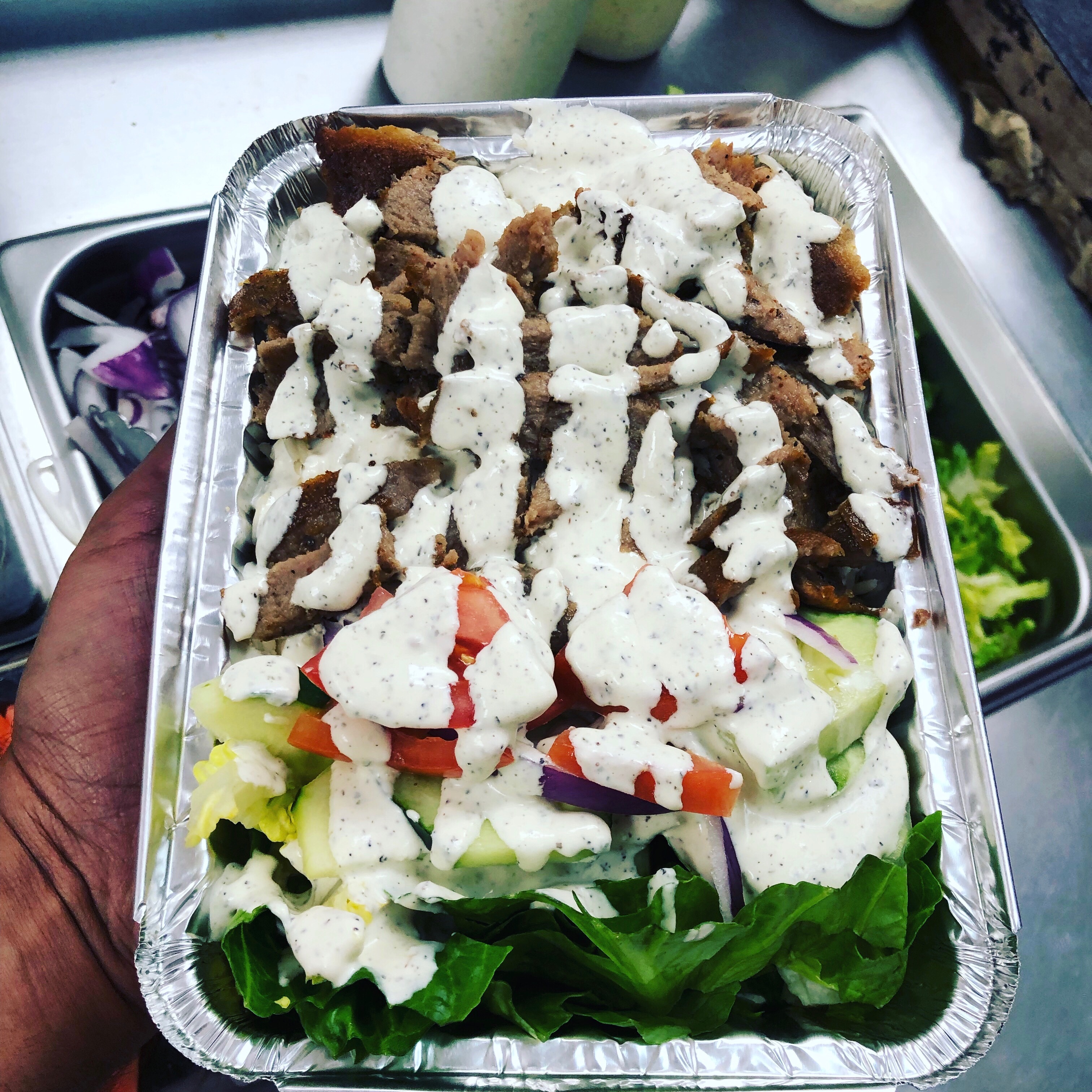 Order Lamb Gyro with Rice and Salad food online from Aladdin's Kitchen store, Washington on bringmethat.com