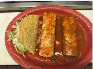 Order 41. Taco, 2 Enchiladas and Rice Combo food online from El Maguey store, Gainesville on bringmethat.com