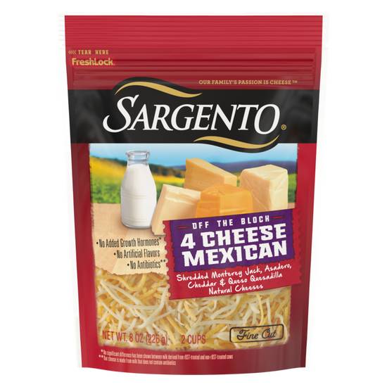 Order Sargento Natural Shredded Fine Cut 4 Cheese Mexican Blend 8oz food online from Everyday Needs by Gopuff store, San Leandro on bringmethat.com