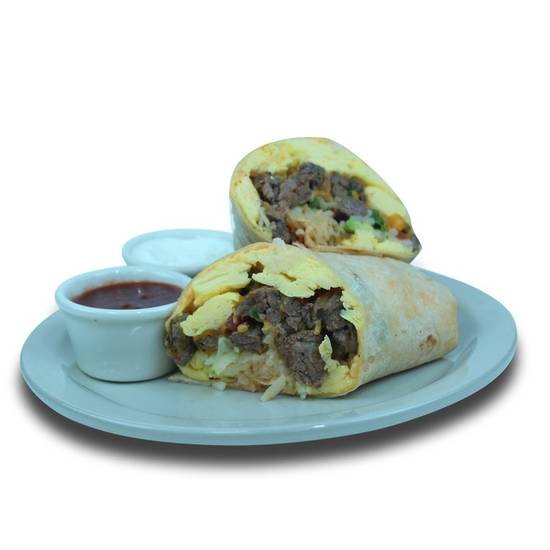 Order Steak Breakfast Burrito food online from We Pancakes store, Midwest City on bringmethat.com