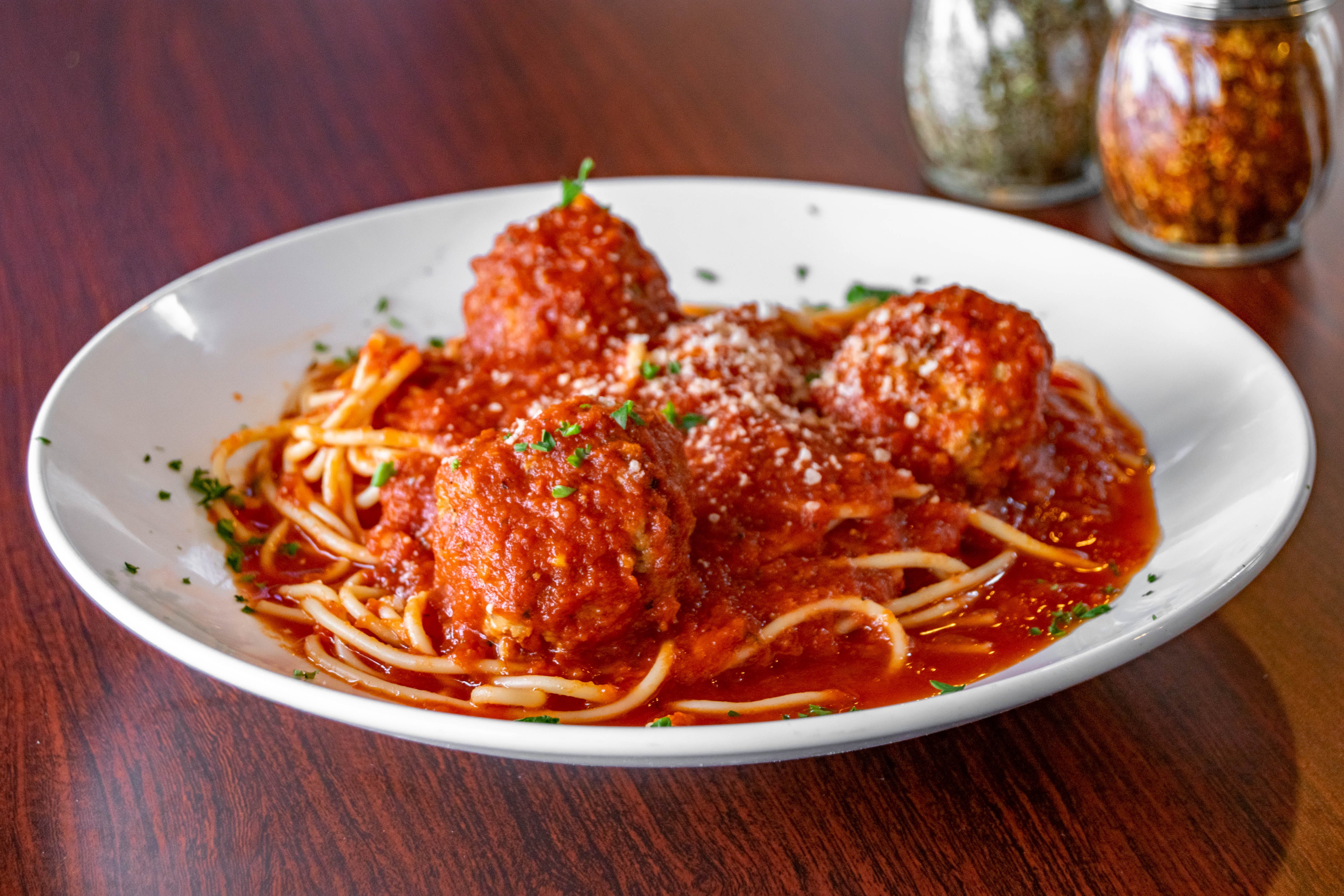 Order Spaghetti with Meatballs - Pasta Dishes food online from Mondo Pizza store, Randolph on bringmethat.com