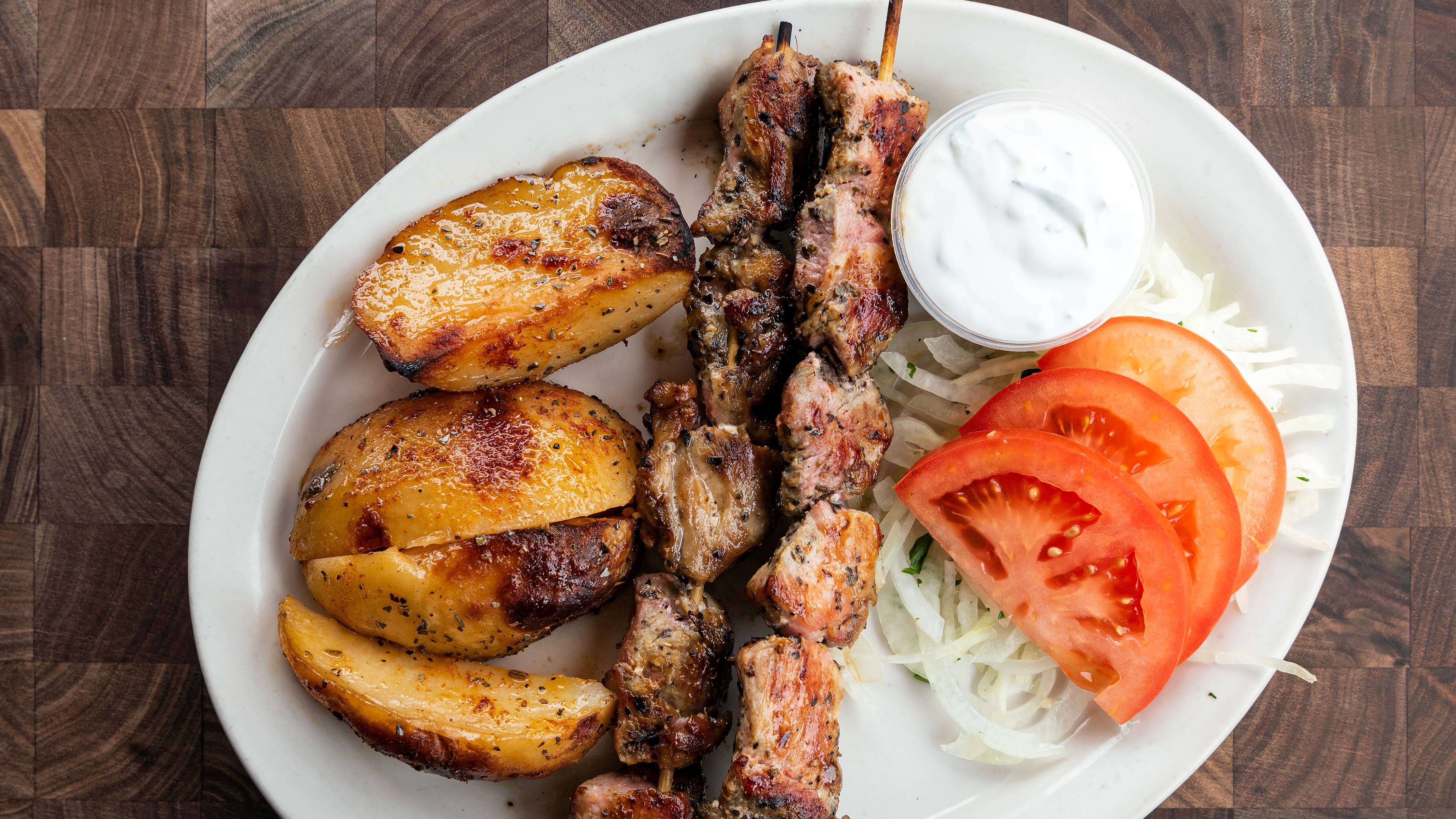 Order Pork Kabob Plate food online from Hub's store, Chicago on bringmethat.com
