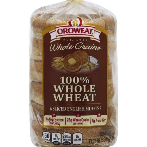Order Oroweat · Whole Wheat English Muffins (6 ct) food online from United Supermarkets store, Plainview on bringmethat.com