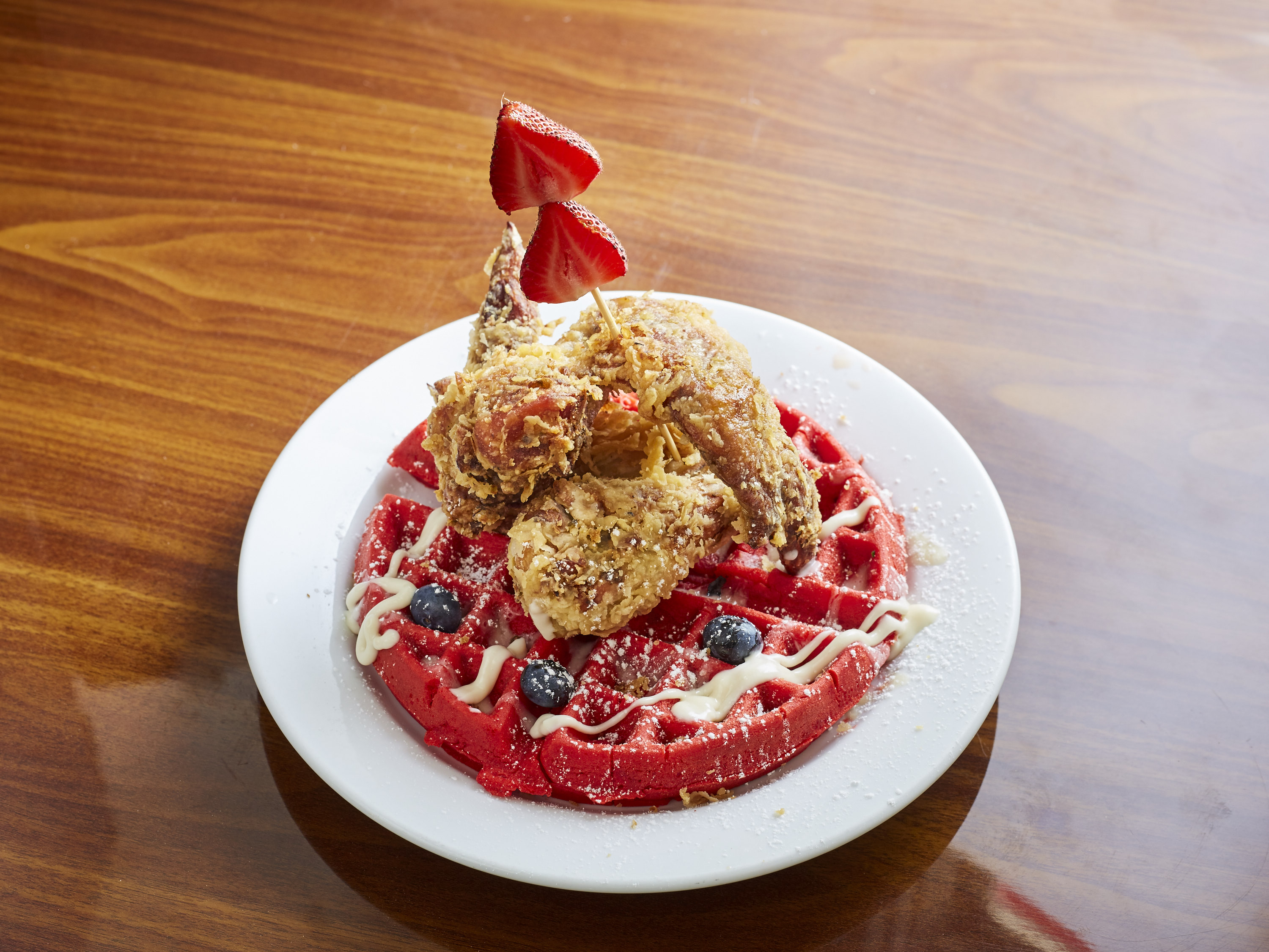 Order Red Velvet Chicken and Waffle food online from The Hive Buckhead store, Atlanta on bringmethat.com