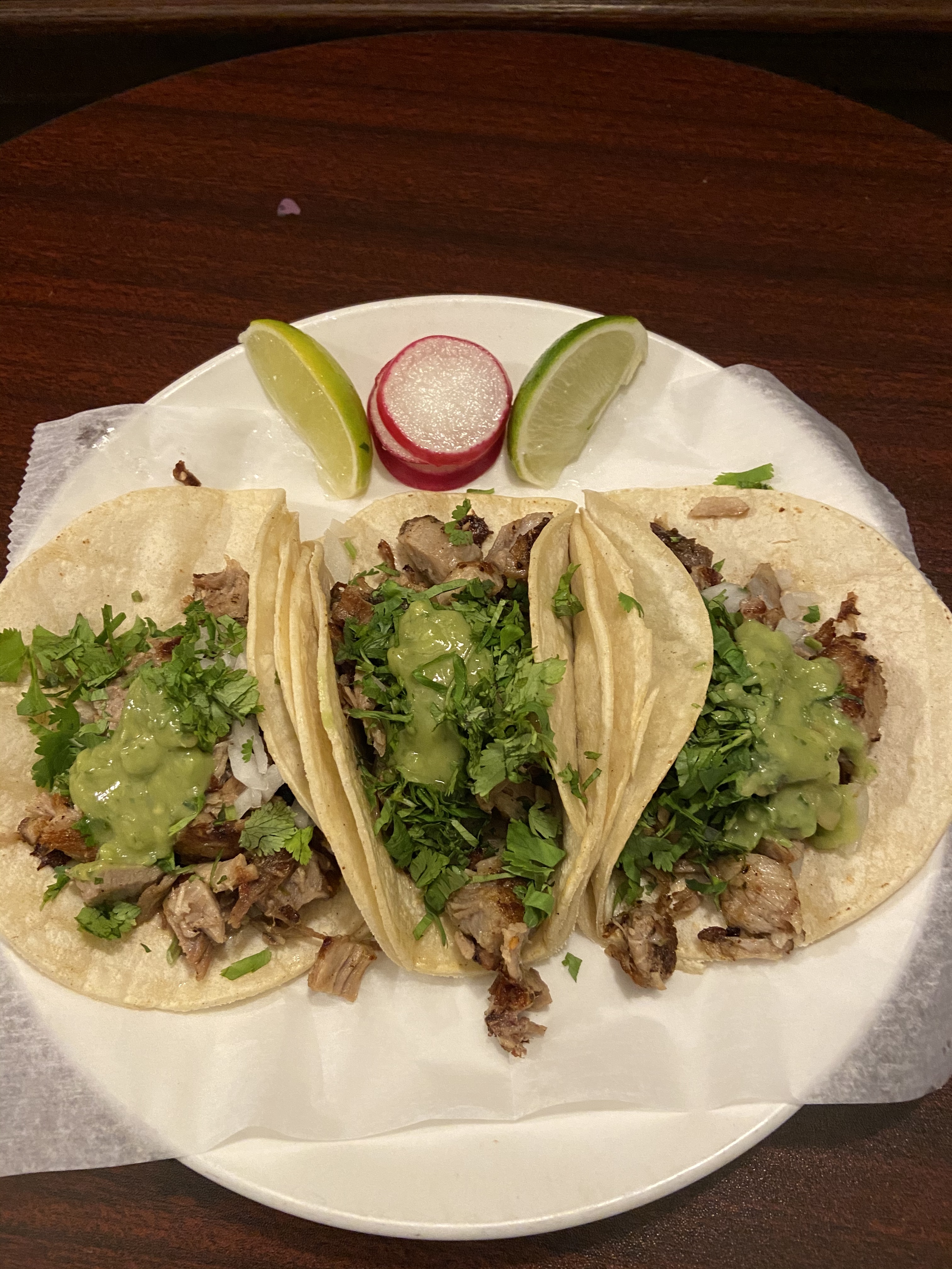 Order 3 Carnitas Tacos food online from Chihuahua Mexican Restaurant store, Sunnyside on bringmethat.com