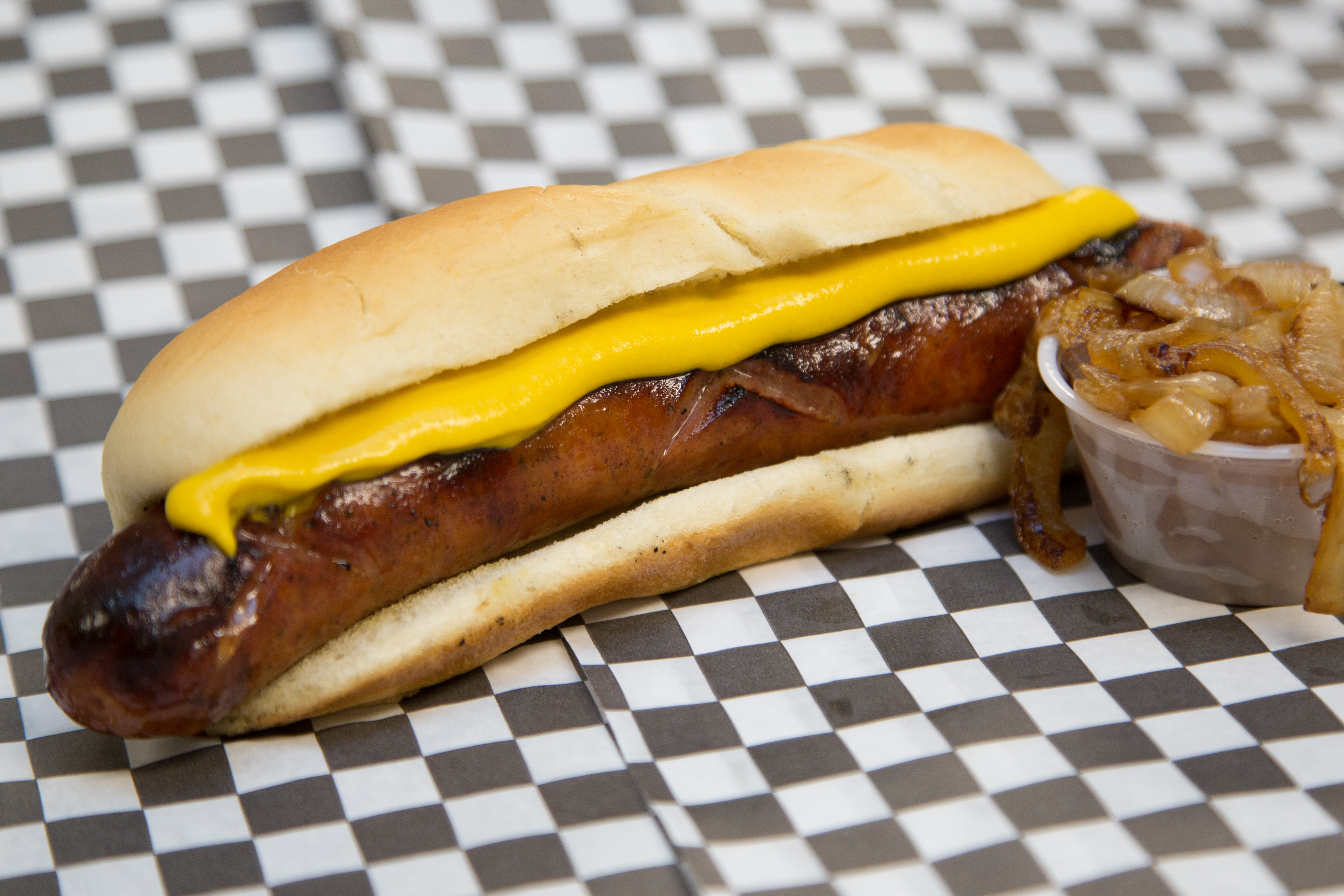Order 9″ Char Grilled "Maxwell Street" Polish Sausage Sandwich food online from Big Ange Eatery store, Arlington Heights on bringmethat.com