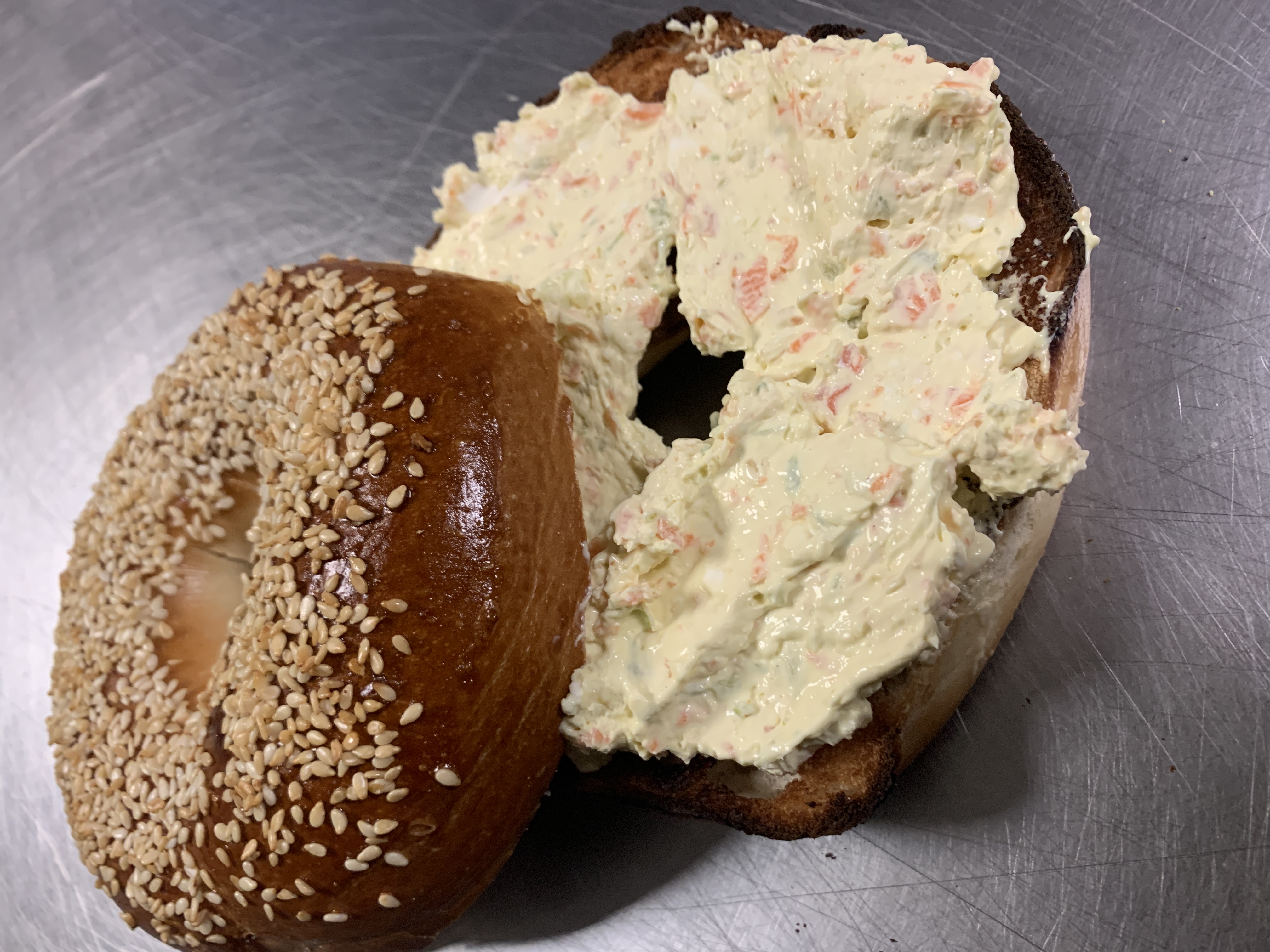 Order Bagel Toasted w/ Specialty Cream Cheese food online from Kay Kays store, Philadelphia on bringmethat.com