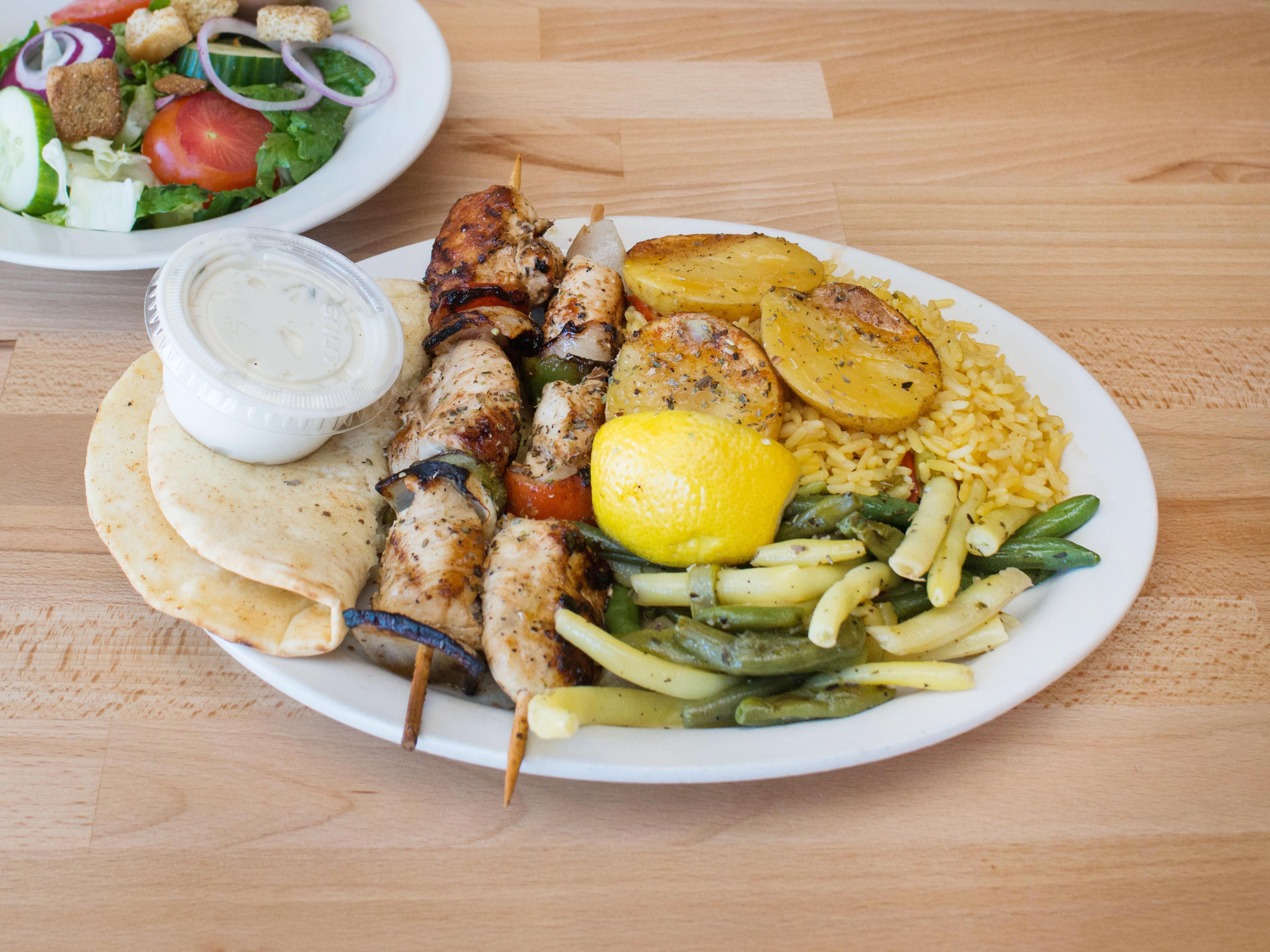 Order Chicken Souvlaki Plate food online from Grill House store, Northbrook on bringmethat.com
