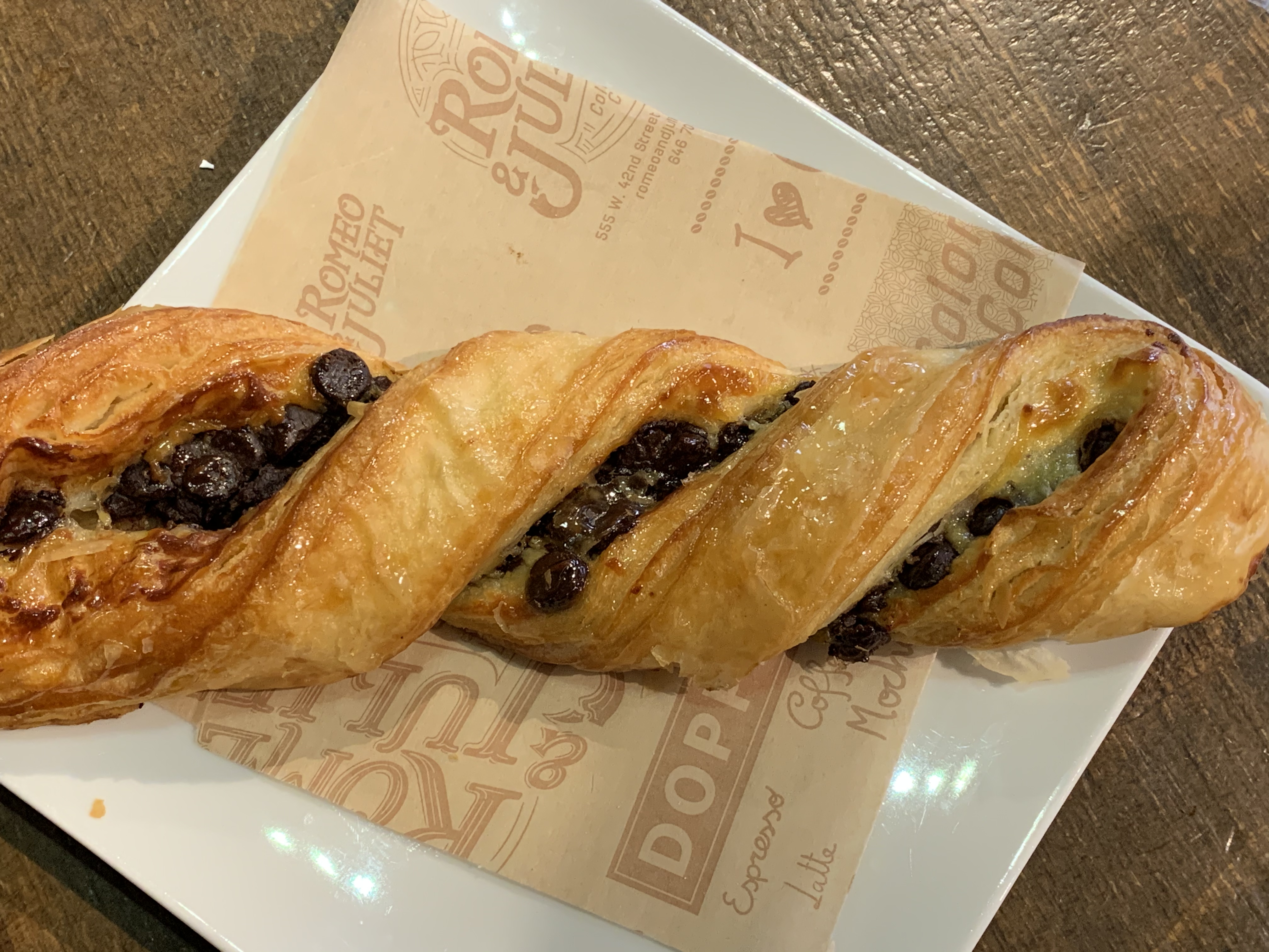 Order Pistachio Chocolate Danish  food online from Romeo And Juliet Coffee store, New York on bringmethat.com