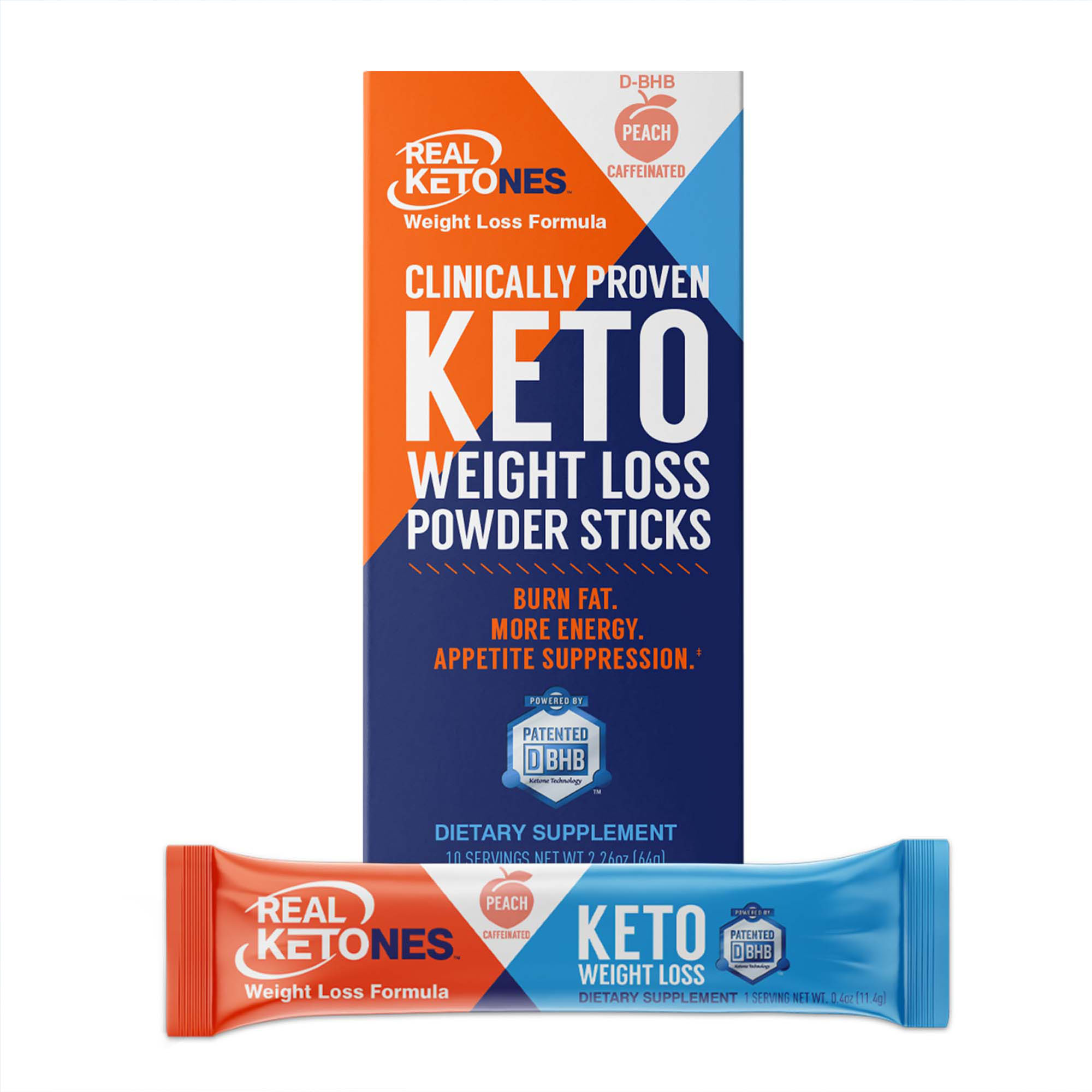 Order Real Ketones Keto Weight Loss Powder Sticks, Caffeinated, Peach, 4.3 oz - 10 ct food online from Rite Aid store, MILLER PLACE on bringmethat.com