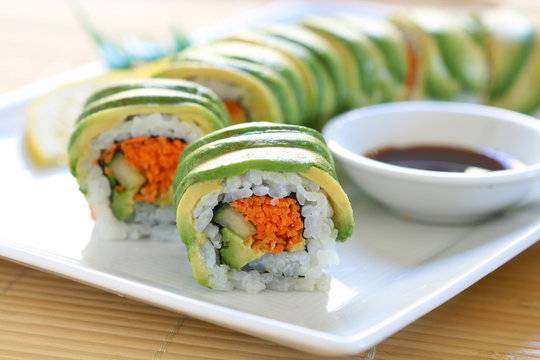 Order VEGETABLE DRAGON ROLL  food online from Freddy On Monmouth Inc store, Oakhurst on bringmethat.com