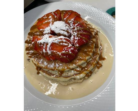 Order 3 LECHES STRAWBERRY PANCAKES  food online from Cafe Unicorn store, New Rochelle on bringmethat.com