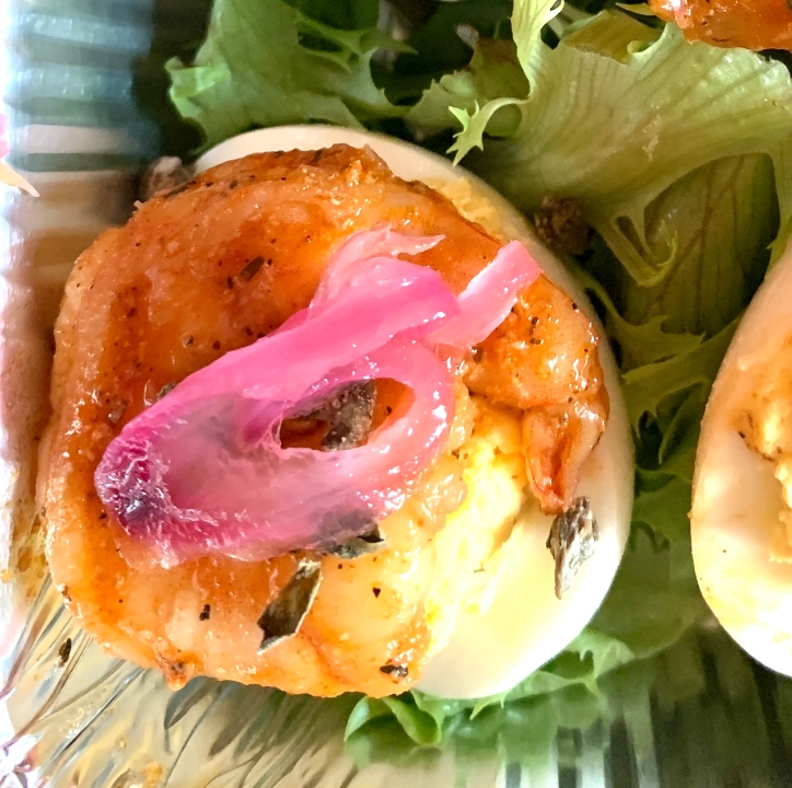 Order Creole Shrimp Deviled Eggs TG food online from South Restaurant And Jazz Club store, Philadelphia on bringmethat.com