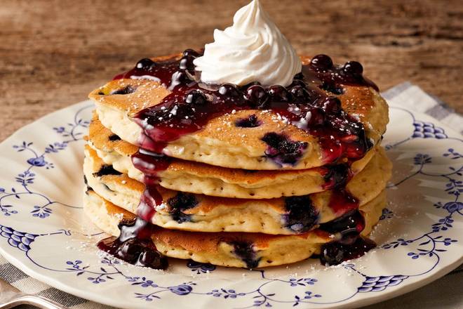 Order Double Blueberry Hotcakes food online from Bob Evans 58 store, Terre Haute on bringmethat.com