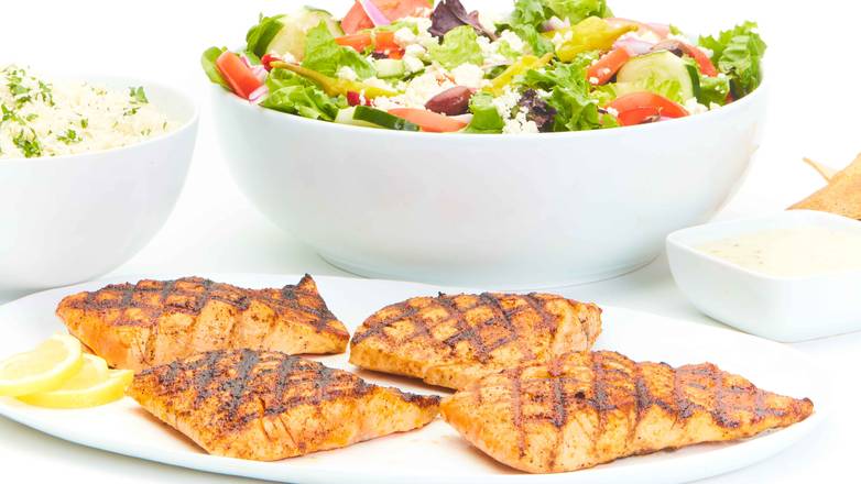 Order Grilled Salmon Family Feast for 6 food online from Taziki Mediterranean Cafe store, Memphis on bringmethat.com
