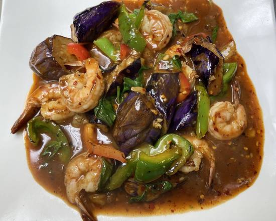 Order Pad Eggplant With Basil food online from Royal Thai Restaurant store, Chicago on bringmethat.com