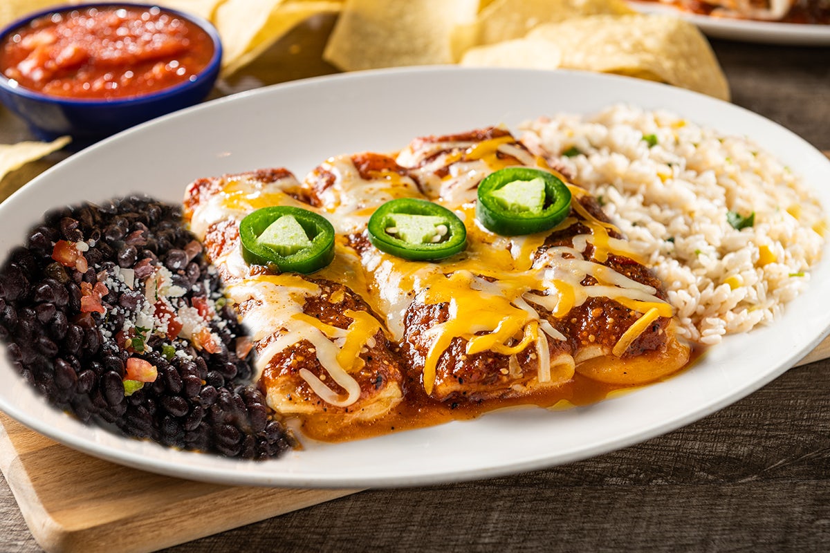 Order Tres Cheese Enchiladas (Vegetarian) food online from On The Border store, Naperville on bringmethat.com