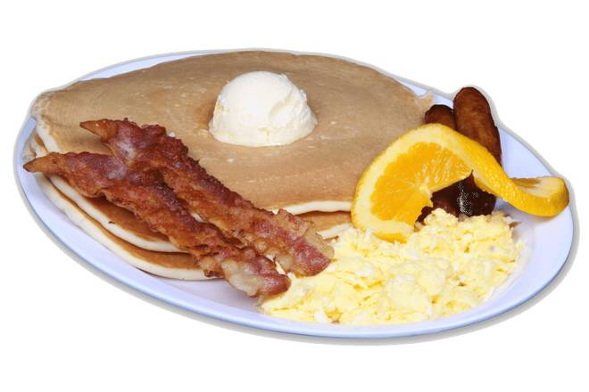 Order Three Big Pancake, Three Eggs, and Four Bacon food online from Tam's Burgers store, Los Angeles on bringmethat.com